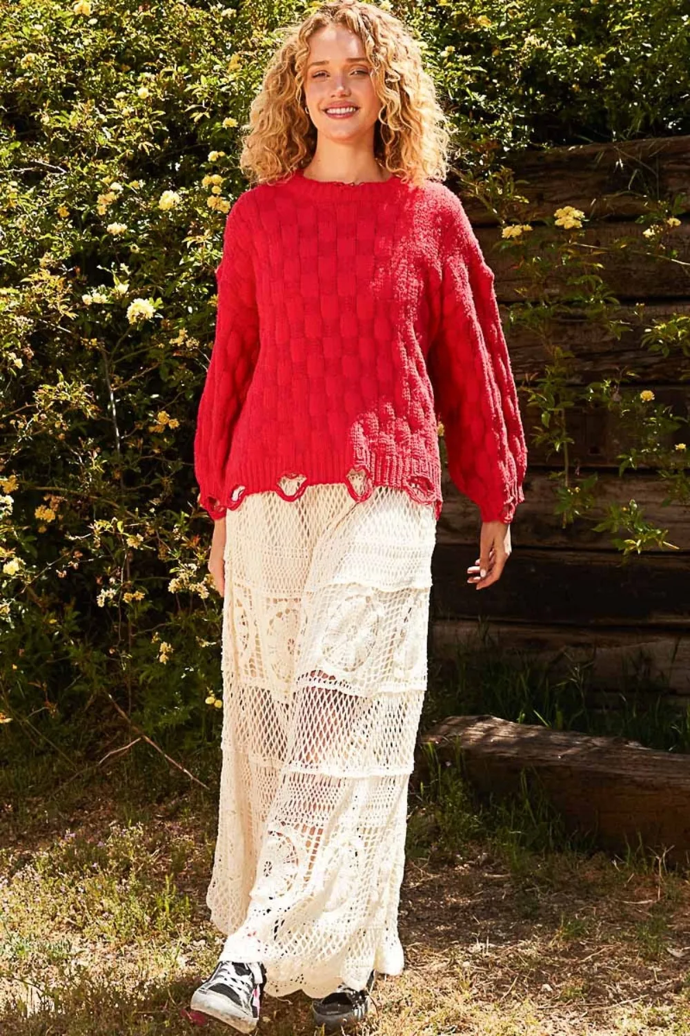 Checkered Distressed Edge Sweater, image 5