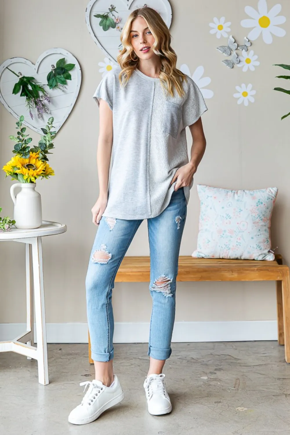 Full Size Pocketed Round Neck Short Sleeve T-Shirt, image 6