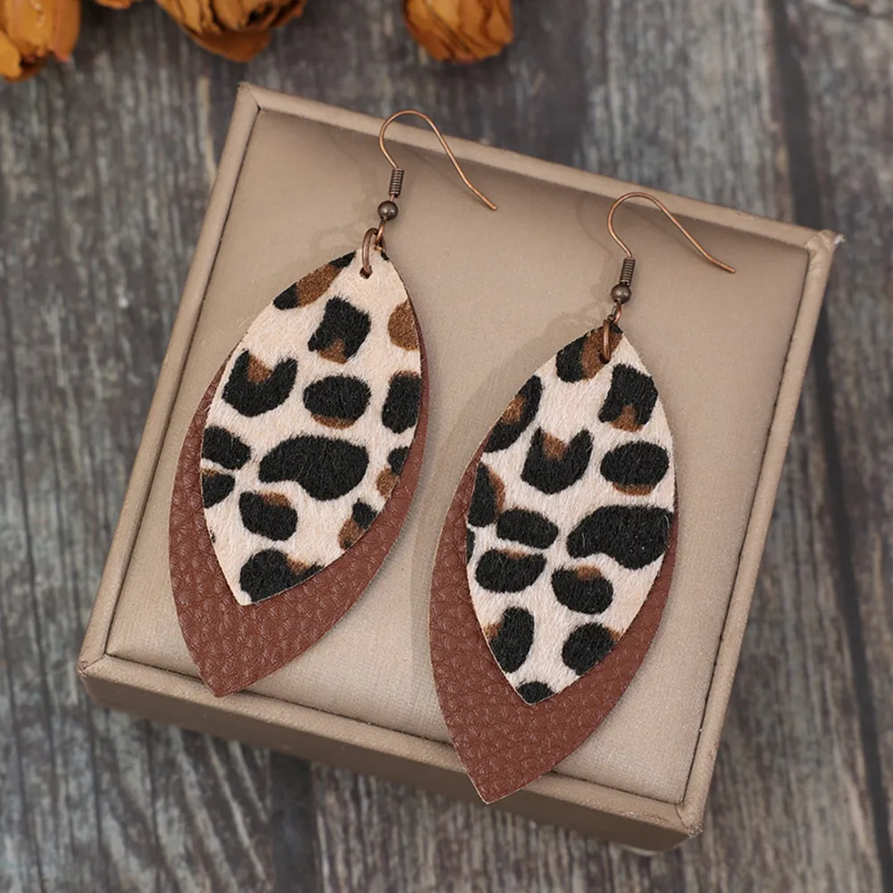 Leaf Shape Leather Dangle Earrings, image 4