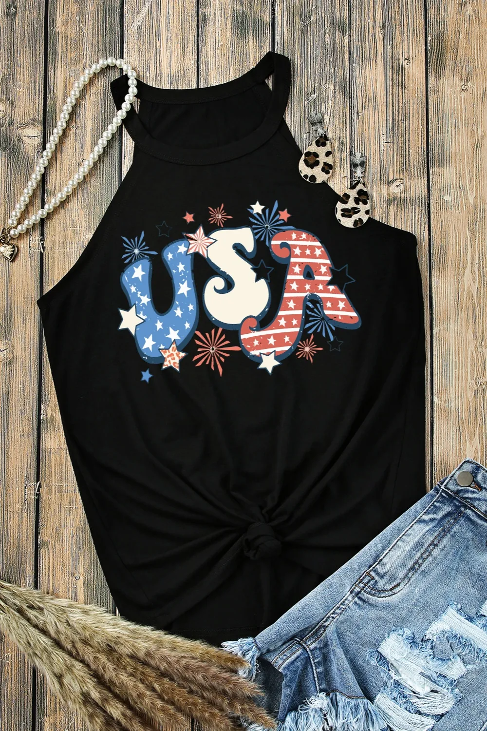Letter Graphic Round Neck Tank, image 3