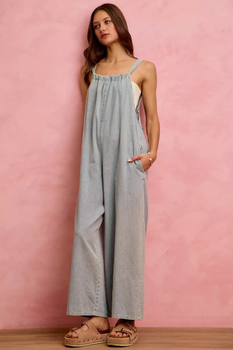 Wide Leg Lightweight Denim Overalls, image 12
