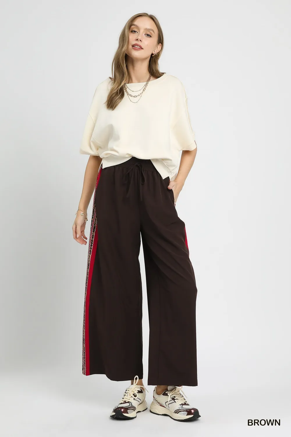 Wide Leg Pants with Contrast Side Trim, image 5