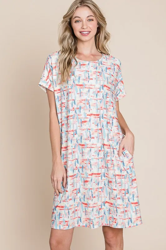 Printed Round Neck Short Sleeve Tee Dress