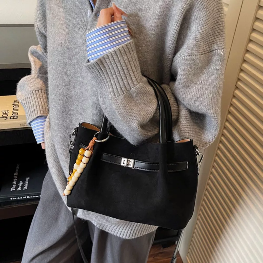 Decorative Lock Suede Handbag, image 6