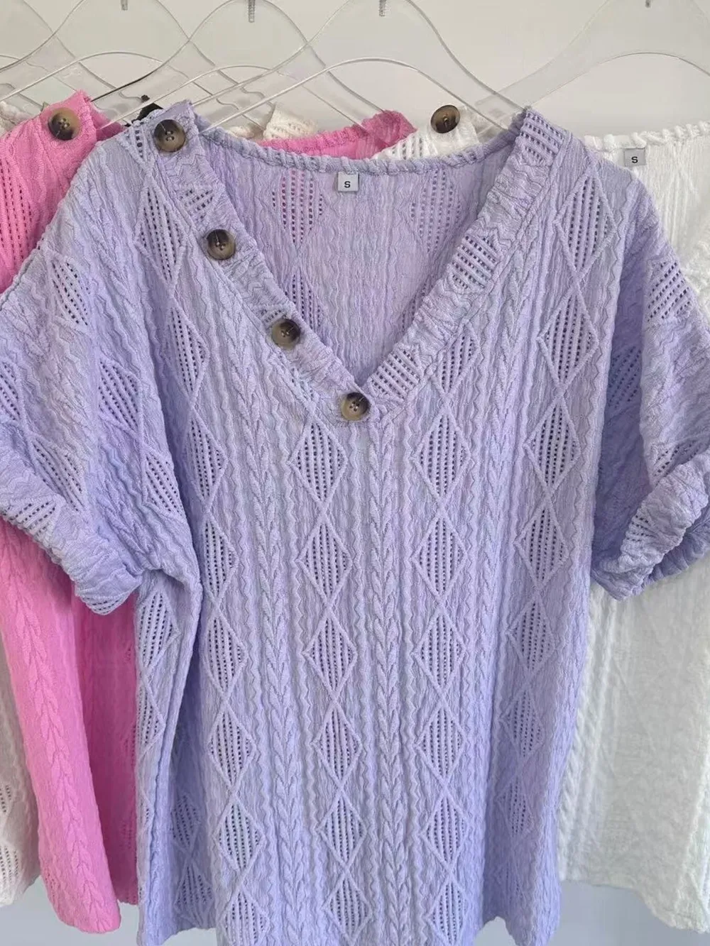 Textured V-Neck Short Sleeve Top, image 5