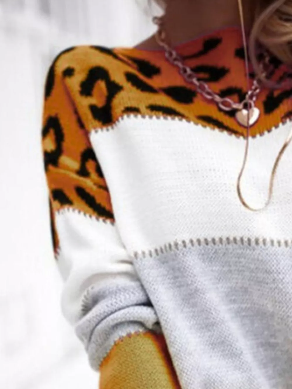 Full Size Leopard Color Block Long Sleeve Sweater Plus Size, image 14