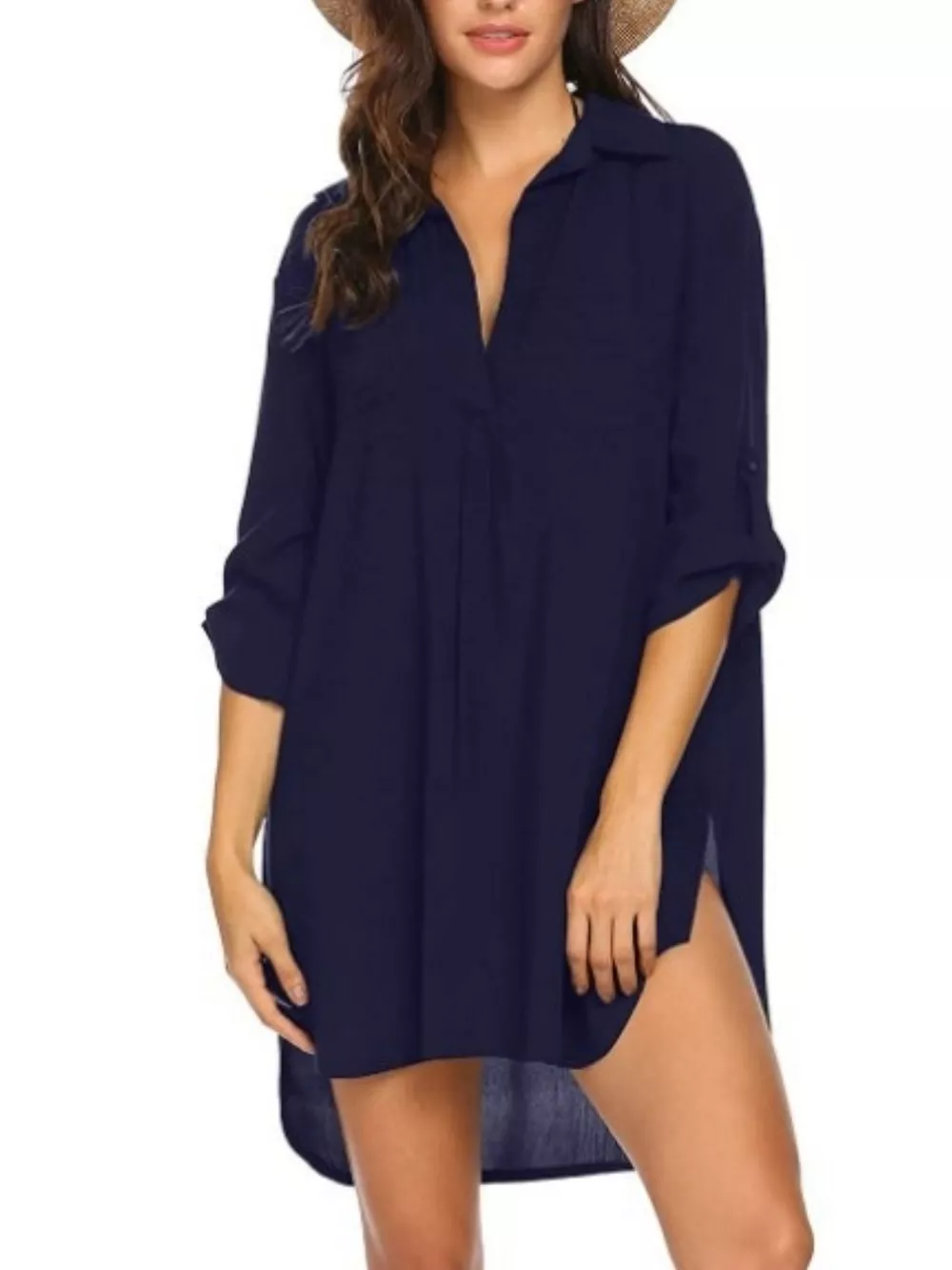 Full Size Side Slit Collared Neck Oversized Shirt Plus Size, image 18