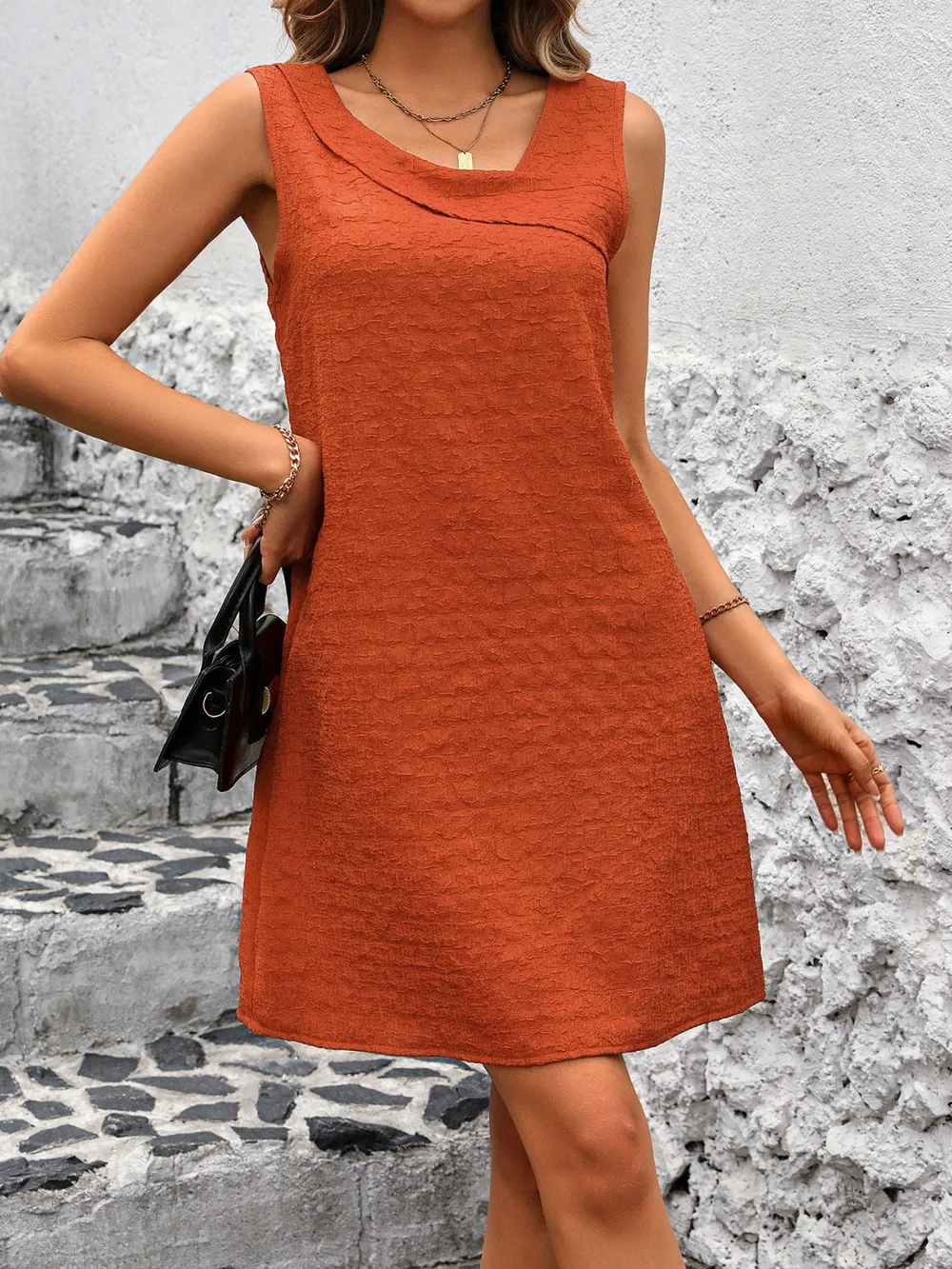 Asymmetrical Neck Sleeveless Mini Dress, image 5