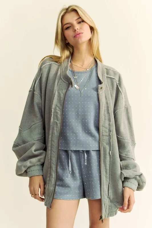 Exposed Seam Zip Up Dropped Shoulder Jacket, image 4