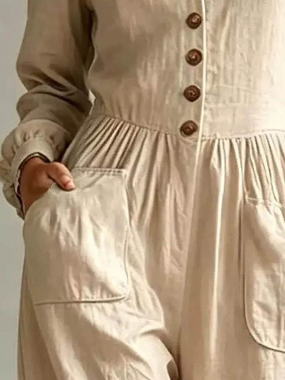 V-Neck Long Sleeve Button Front Wide-Leg Jumpsuit, image 8