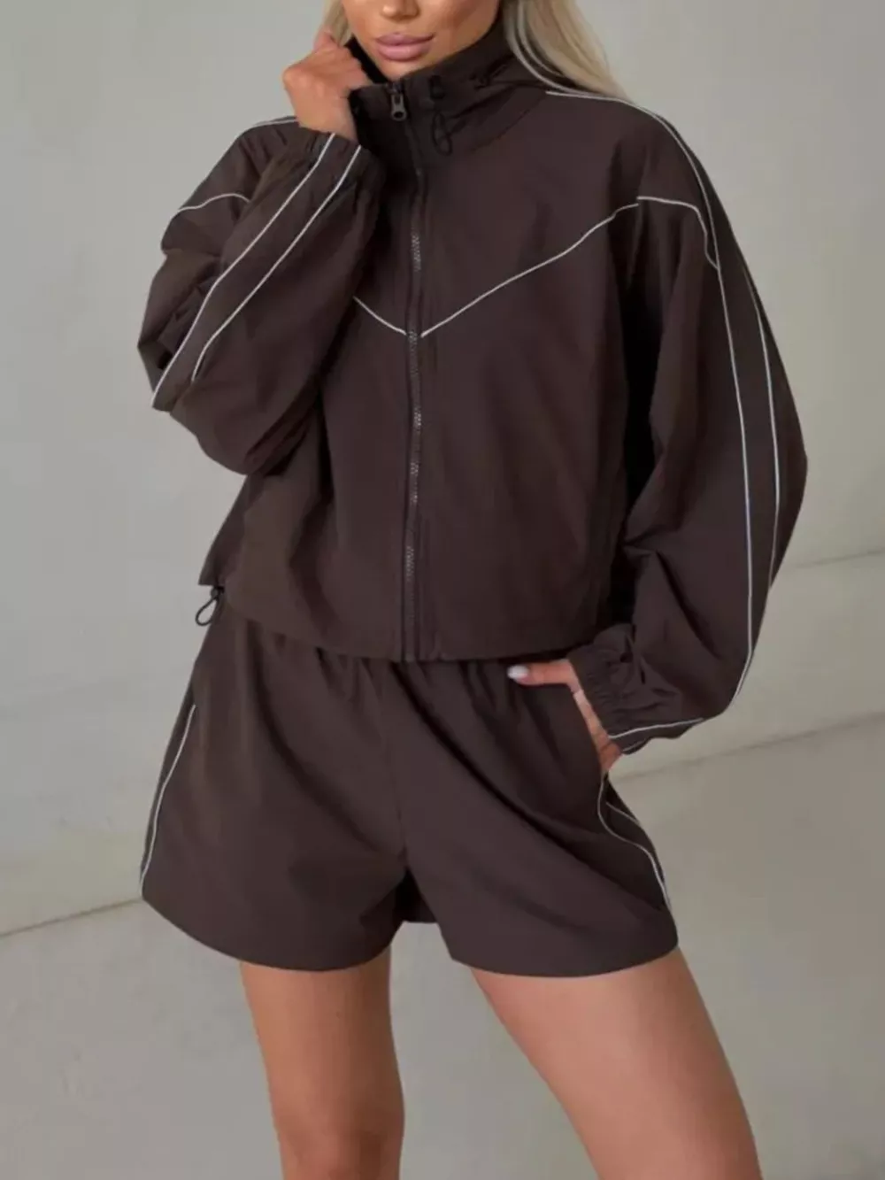 Drawstring Zip-Up Jacket and Shorts Set, image 4