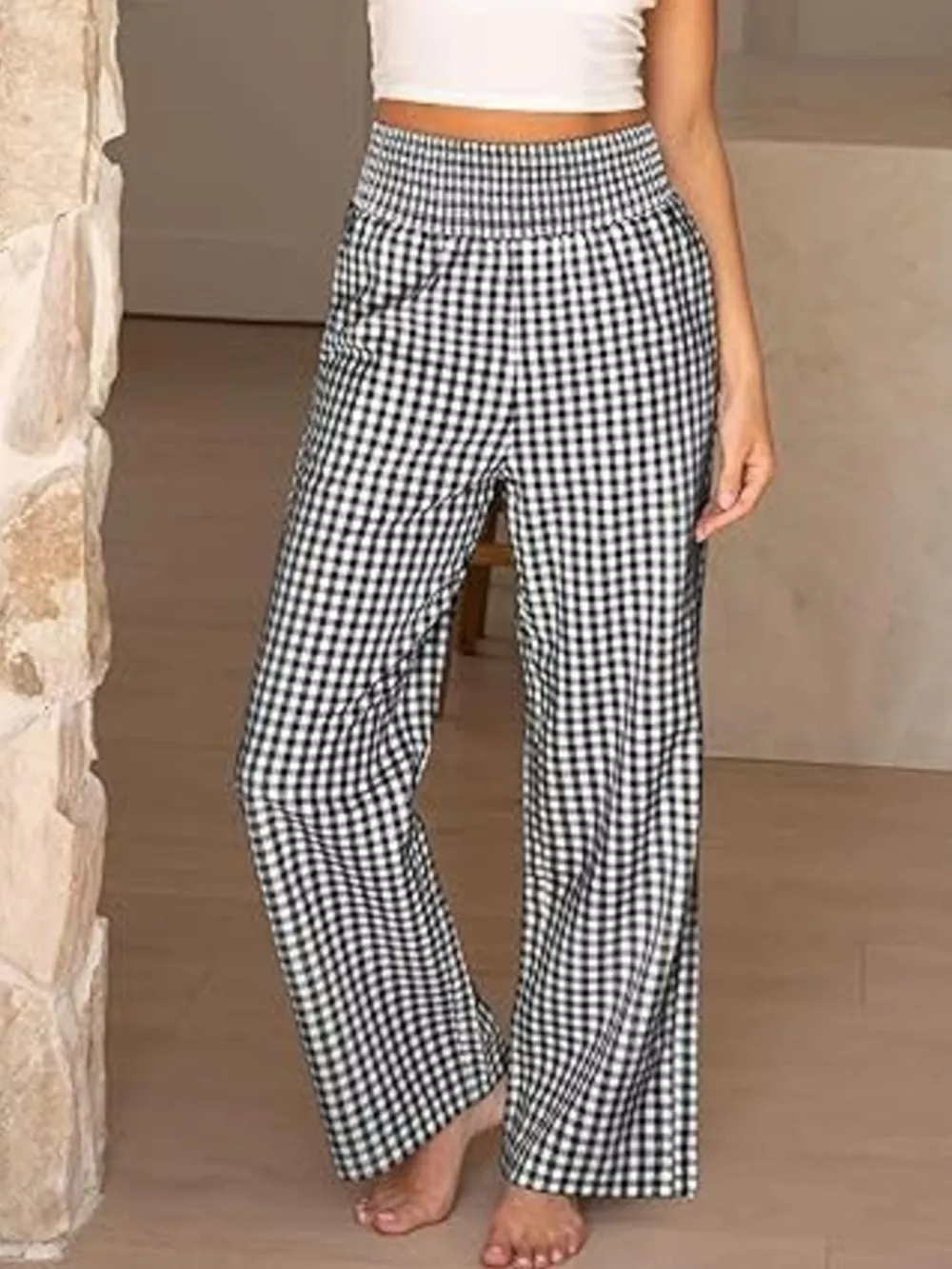 Gingham Wide-Leg Pants, image 3