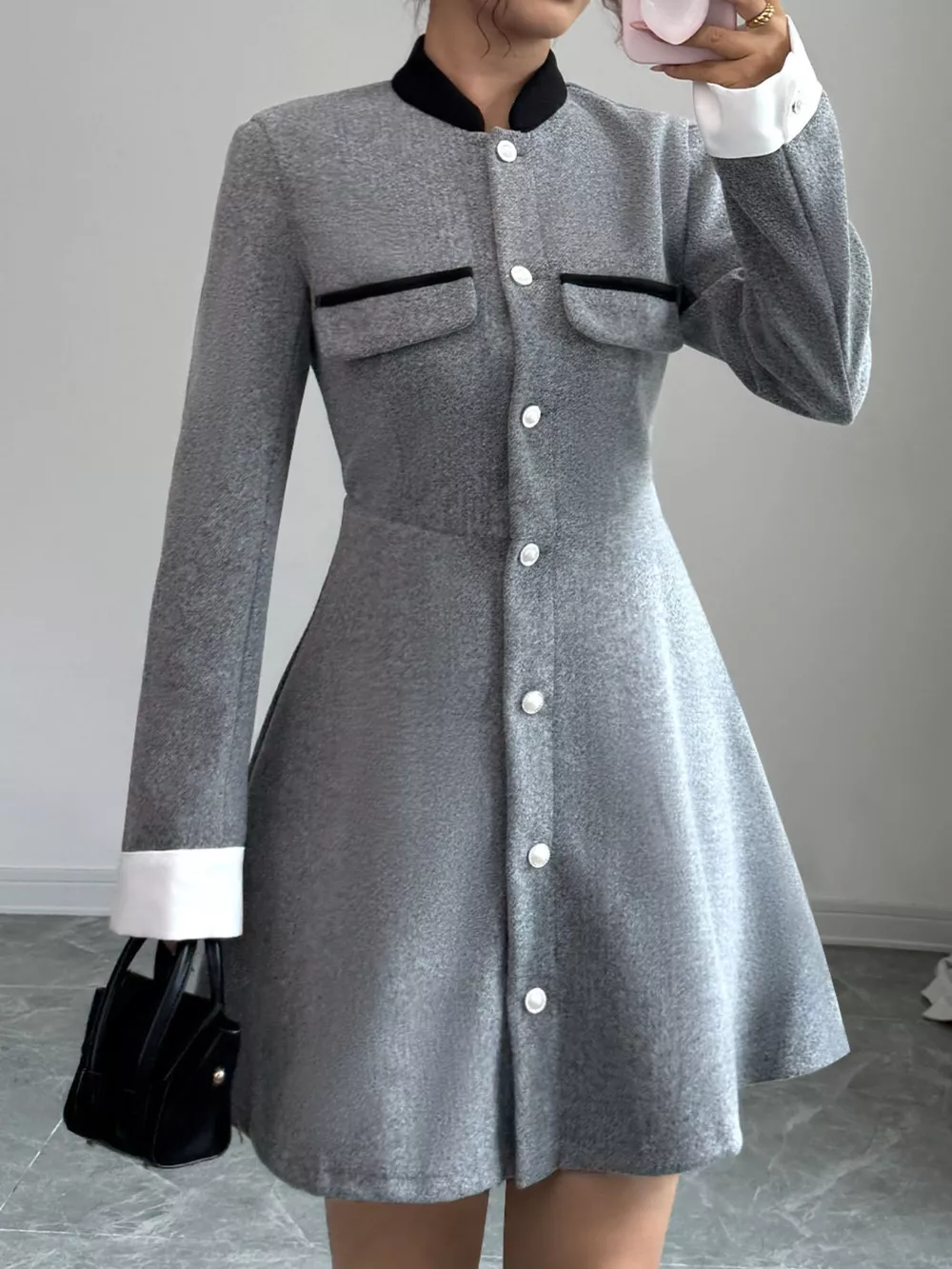 A-Line Long Sleeve Button-Down Dress, image 3