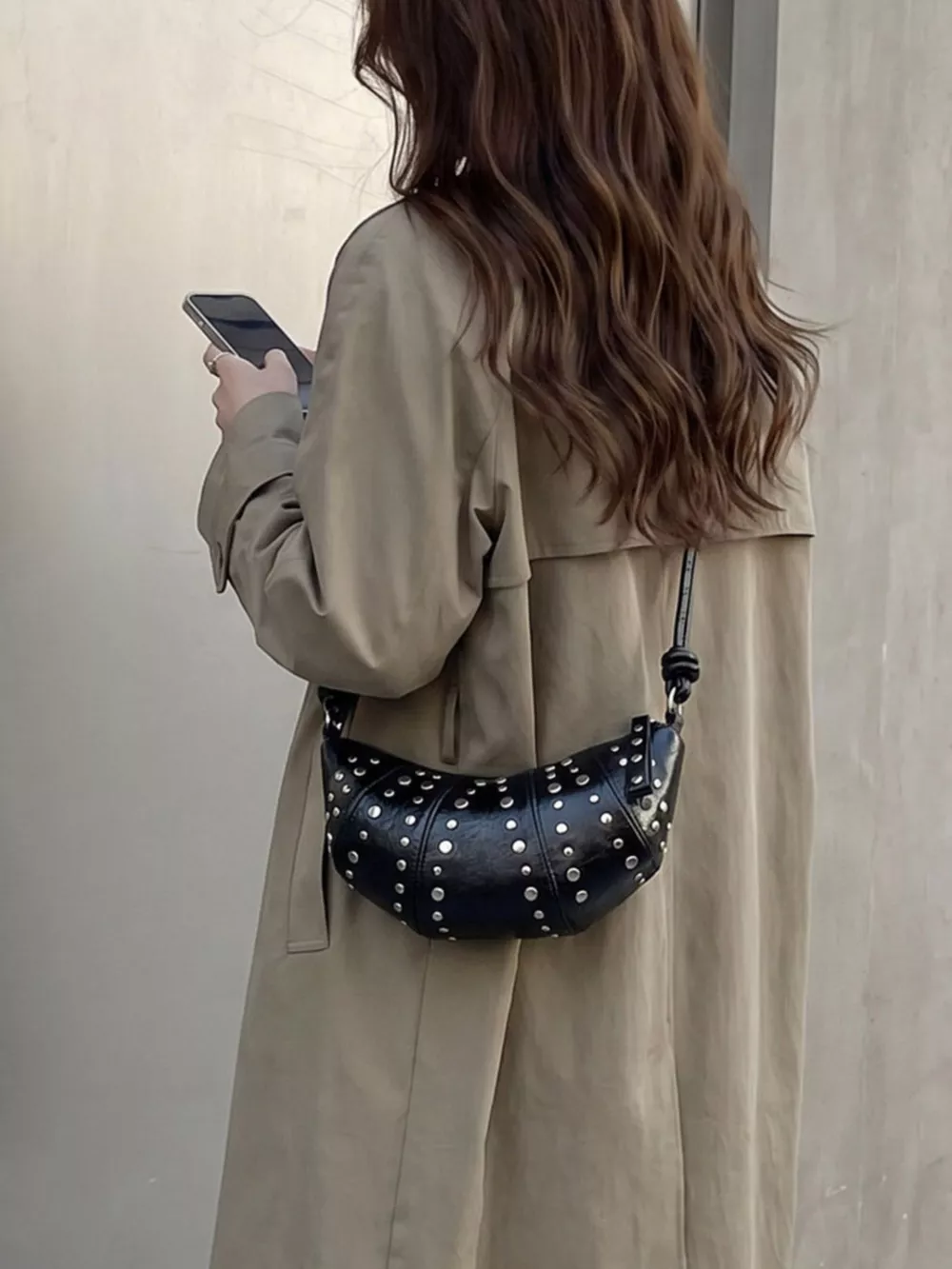 Studded Crescent Shoulder Bag, image 4