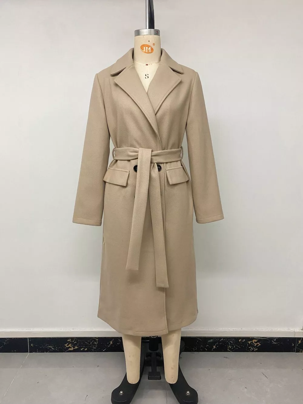 Double-Breasted Lapel Collar Longline Coat, image 9