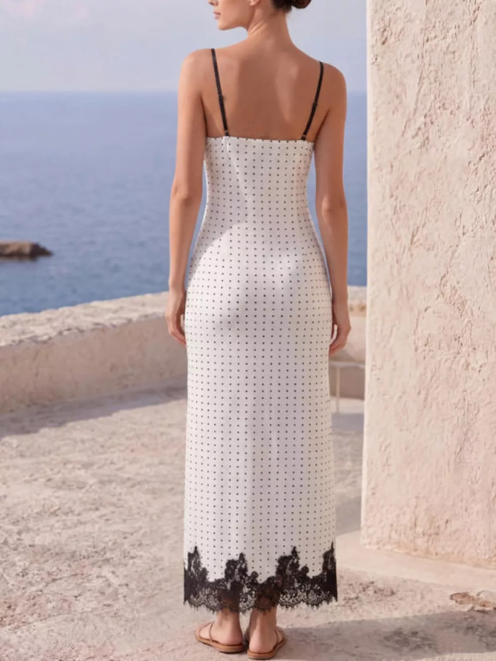 Polka Dot Lace Trim Spaghetti Strap Maxi Dress, image 2
