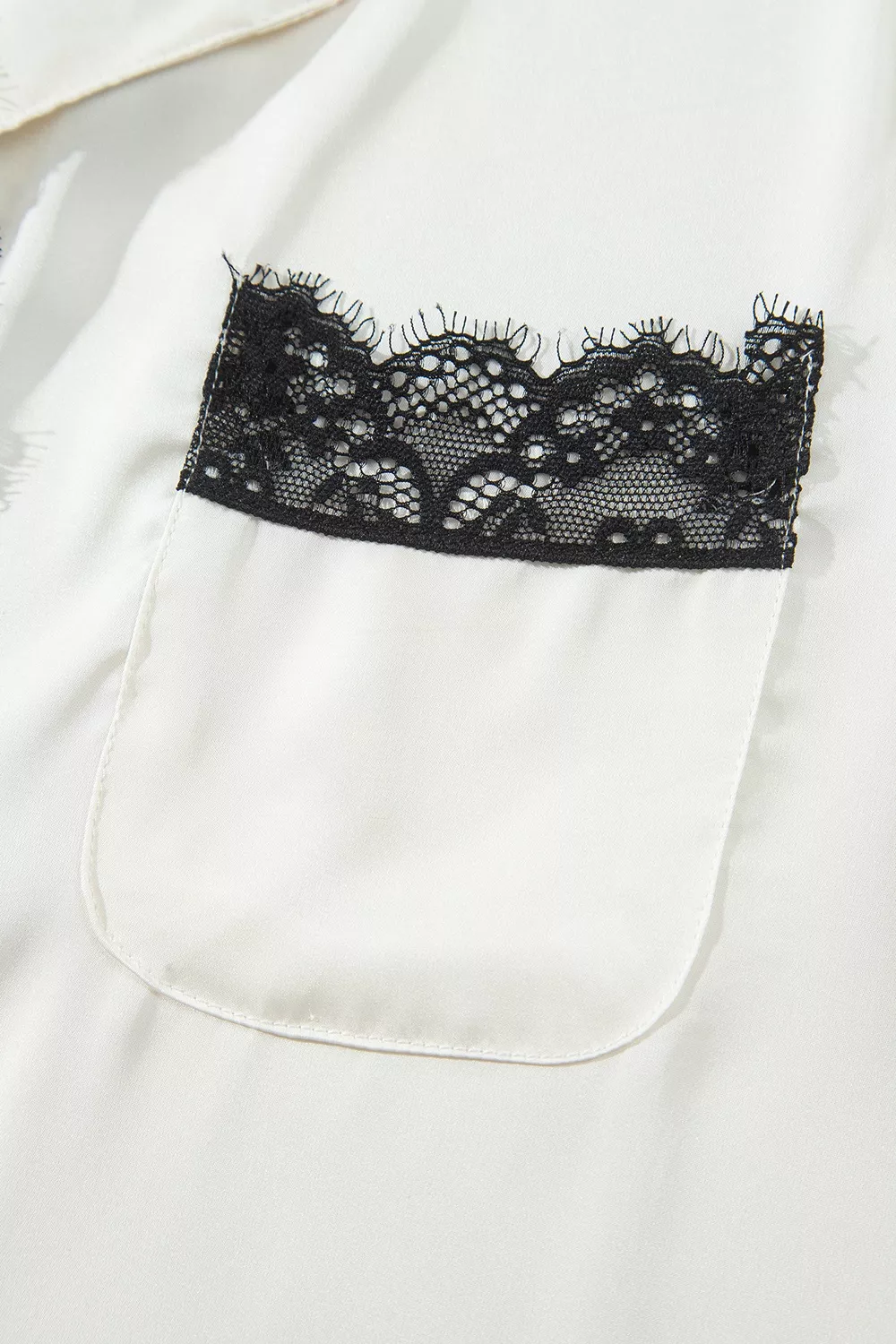 Long Sleeve Lace Trim Button Front Pajama Set, image 6