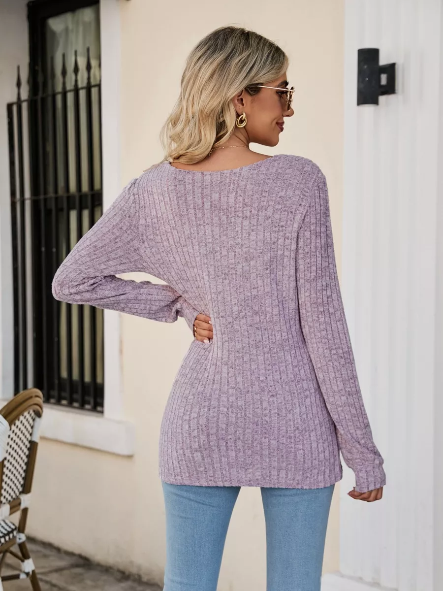 Ribbed Square Neck Long Sleeve T-Shirt, image 4