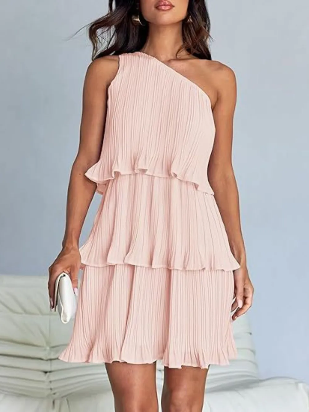 Layered Single Shoulder Mini Dress, image 8