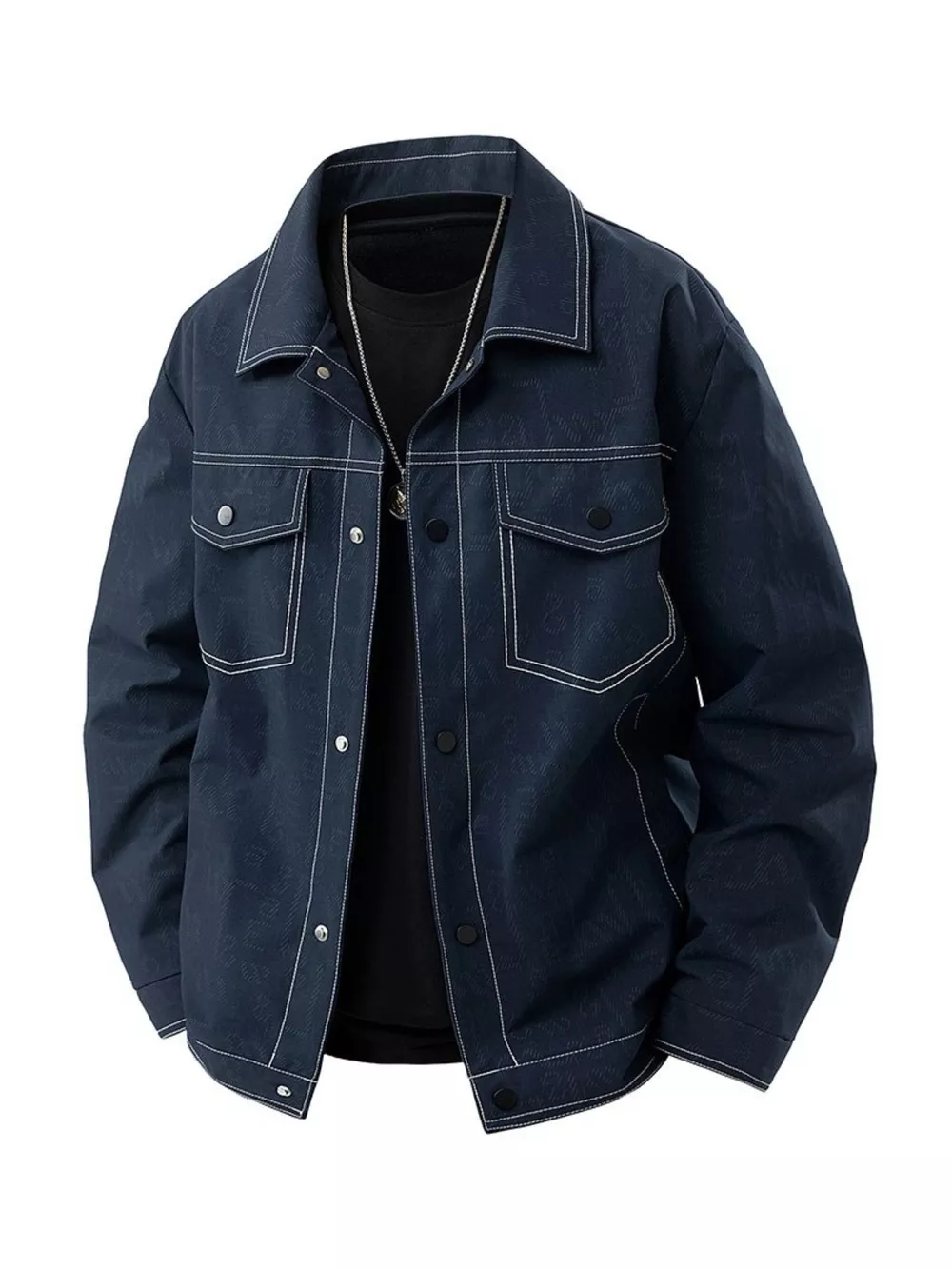 Men's Plus Size Snap Down Casual Denim Jacket, image 2