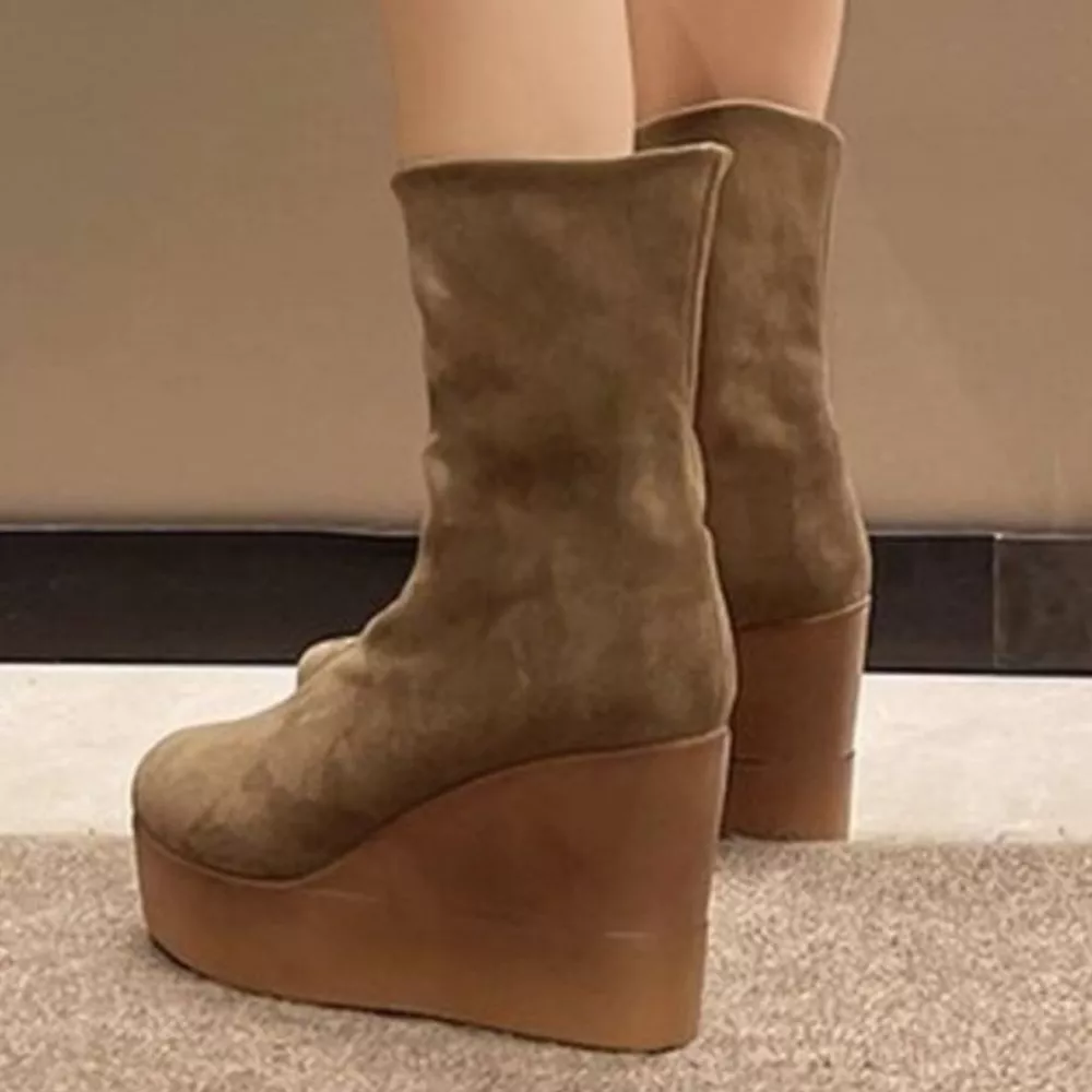 Round Toe Wedge Boots, image 3