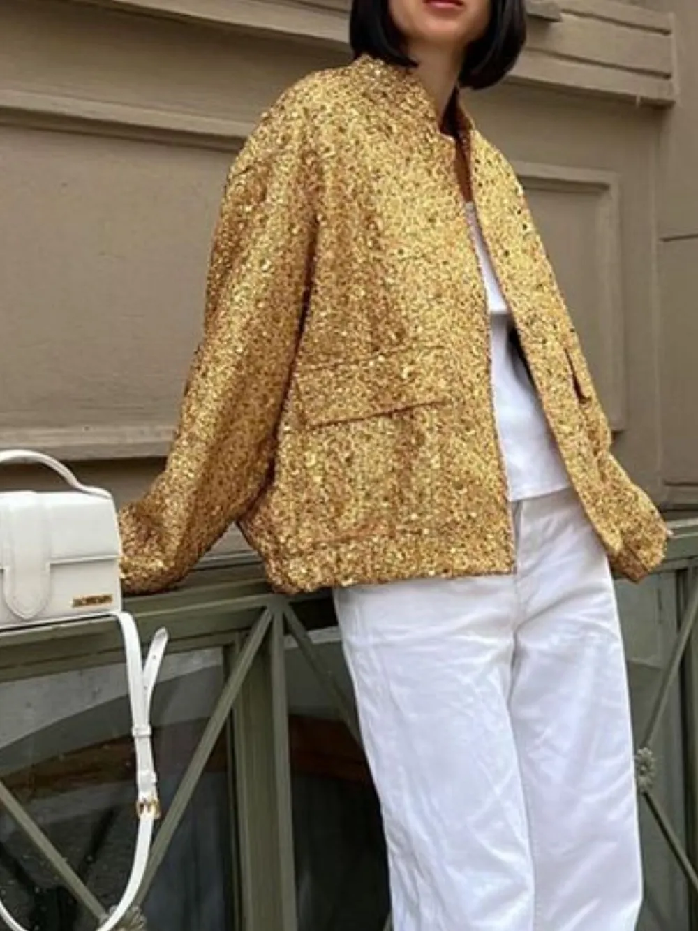 Sequin Long Sleeve Jacket with Pockets, image 3