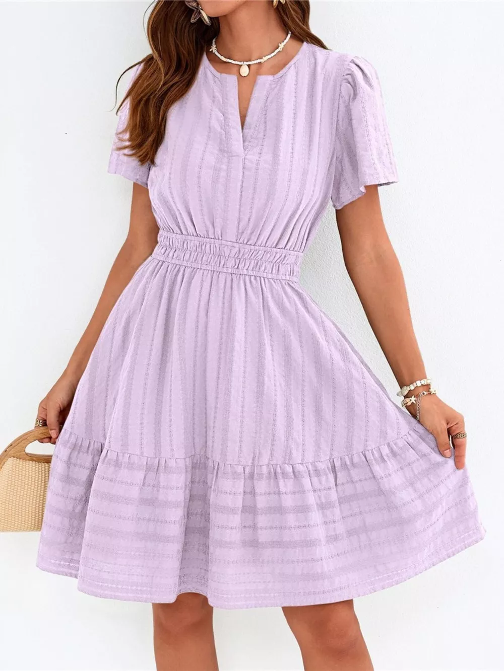 Short Sleeve Smocked Waist Tiered Dress, image 30