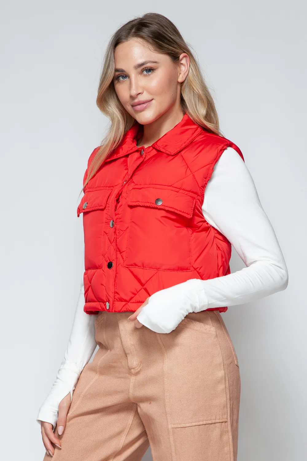 Snap Down Quilted Crop Vest, image 4