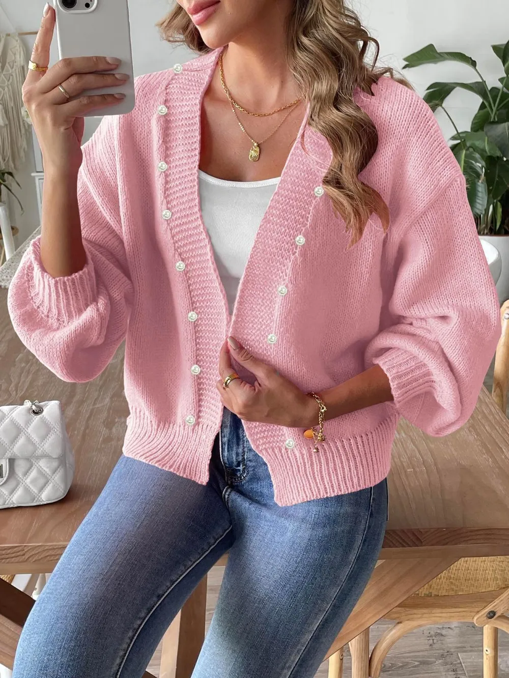 Pearl Open Front Long Sleeve Cardigan, image 8