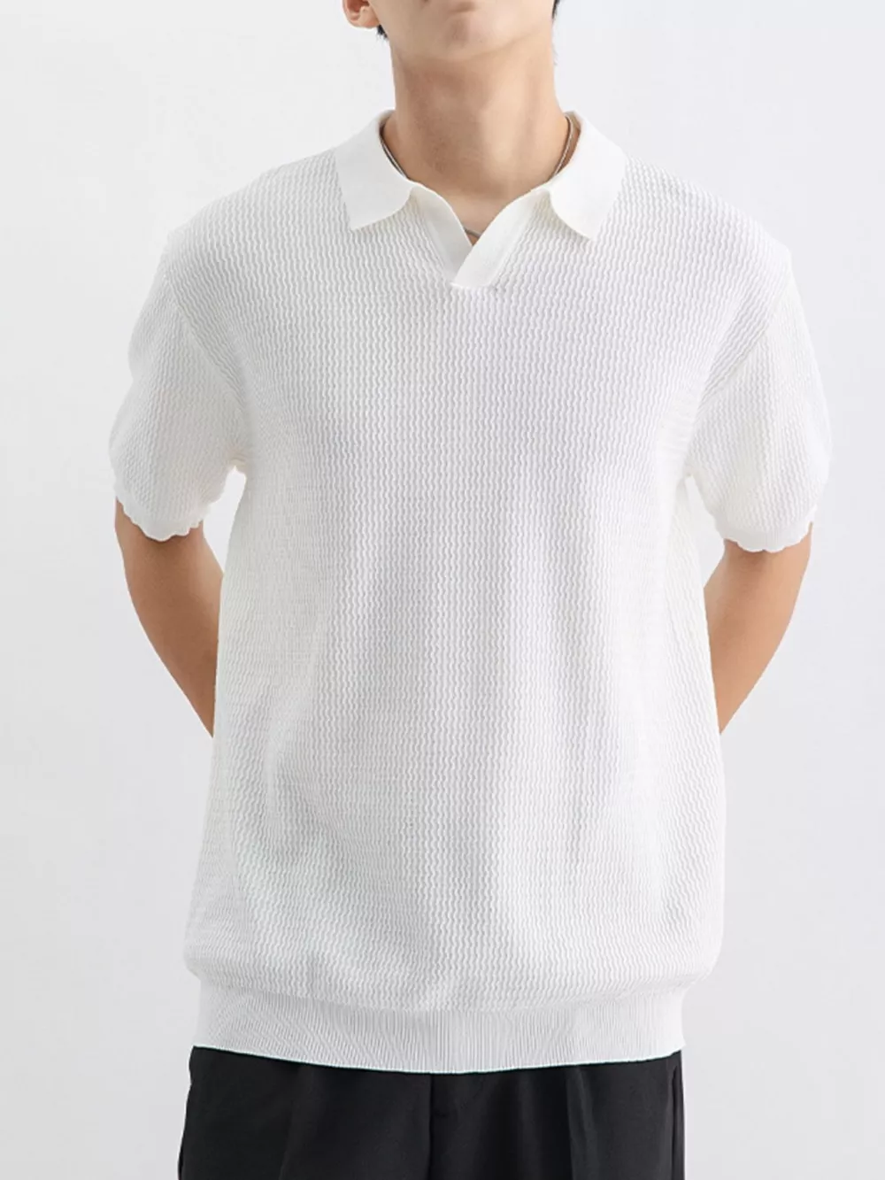 Men's Plus Size Textured Knit Short Sleeve Polo, image 10