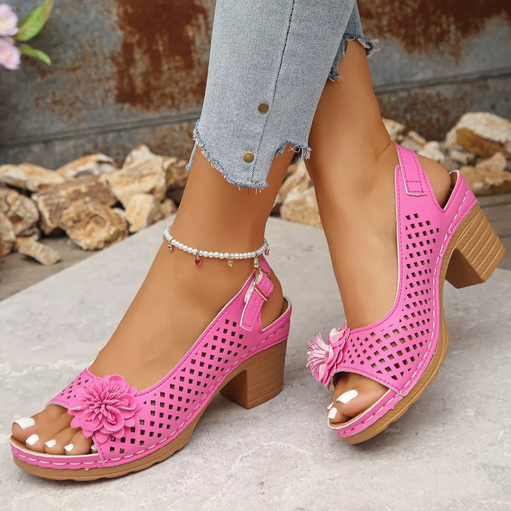 Floral Accent Block Heel Sandals, image 5