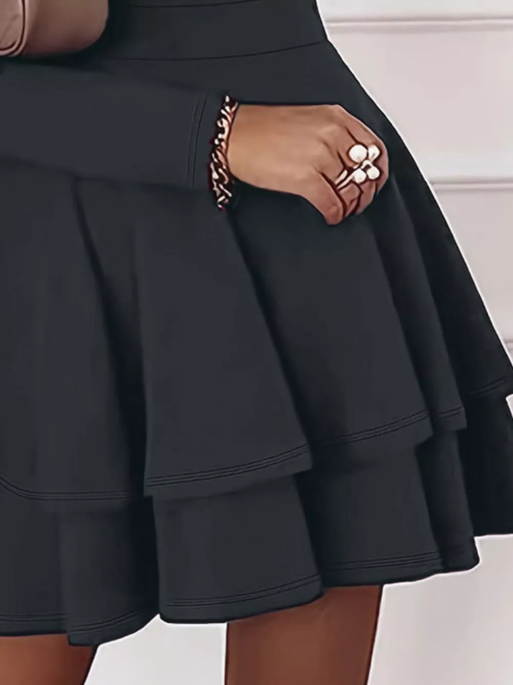 V-Neck Long Sleeve Layered Ruffle Mini Dress, image 15