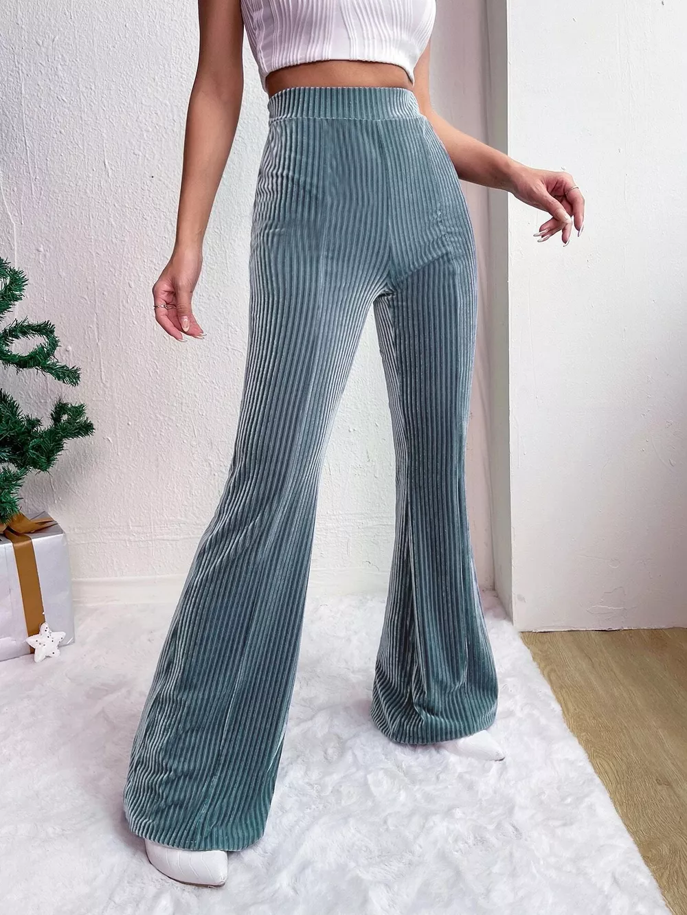 Corduroy High Waist Flare Pants, image 7