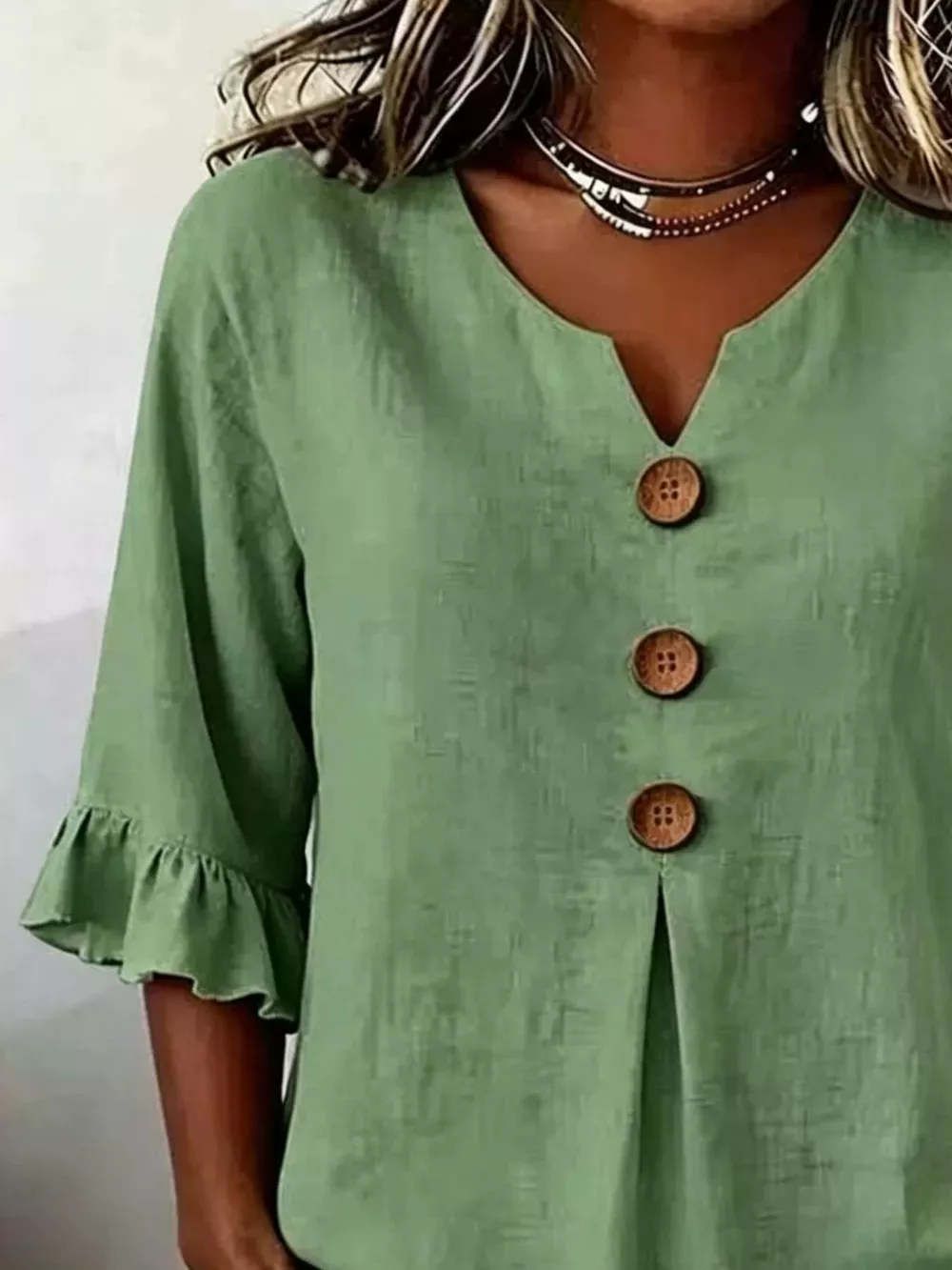 Full Size Casual Ruffle‑Sleeve Decor‑Button Top Plus Size, image 8