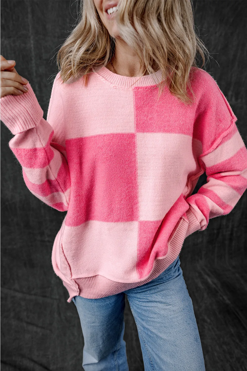 Exposed Seam Round Neck Sweater, image 3