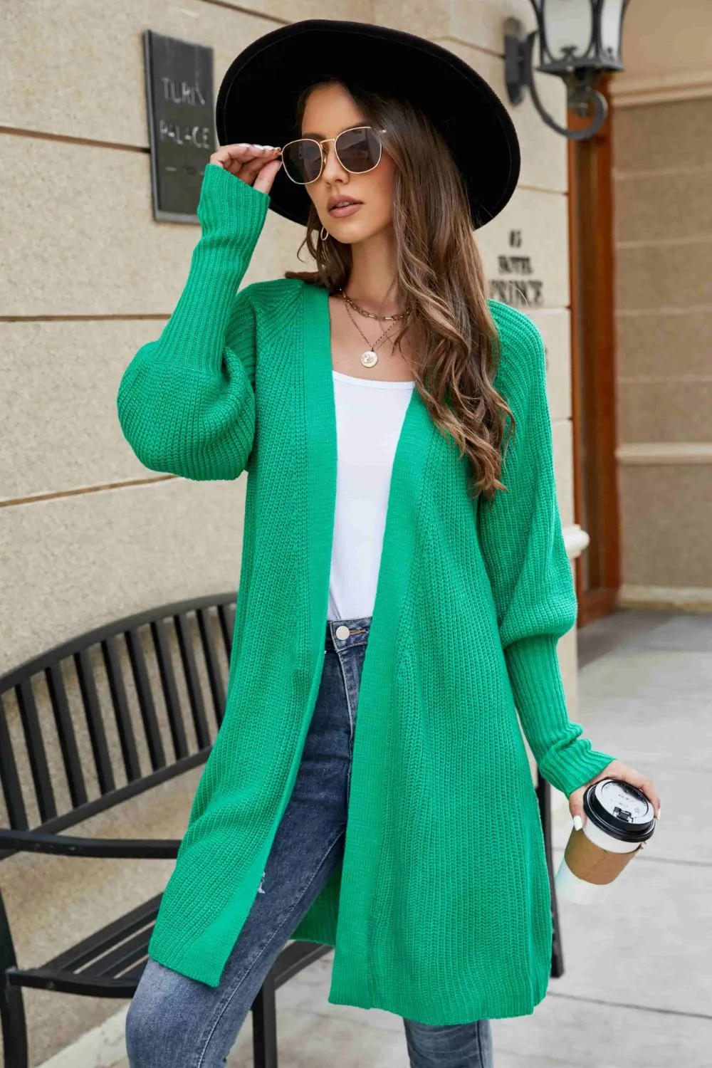 Open Front Lantern Sleeve Cardigan, image 3