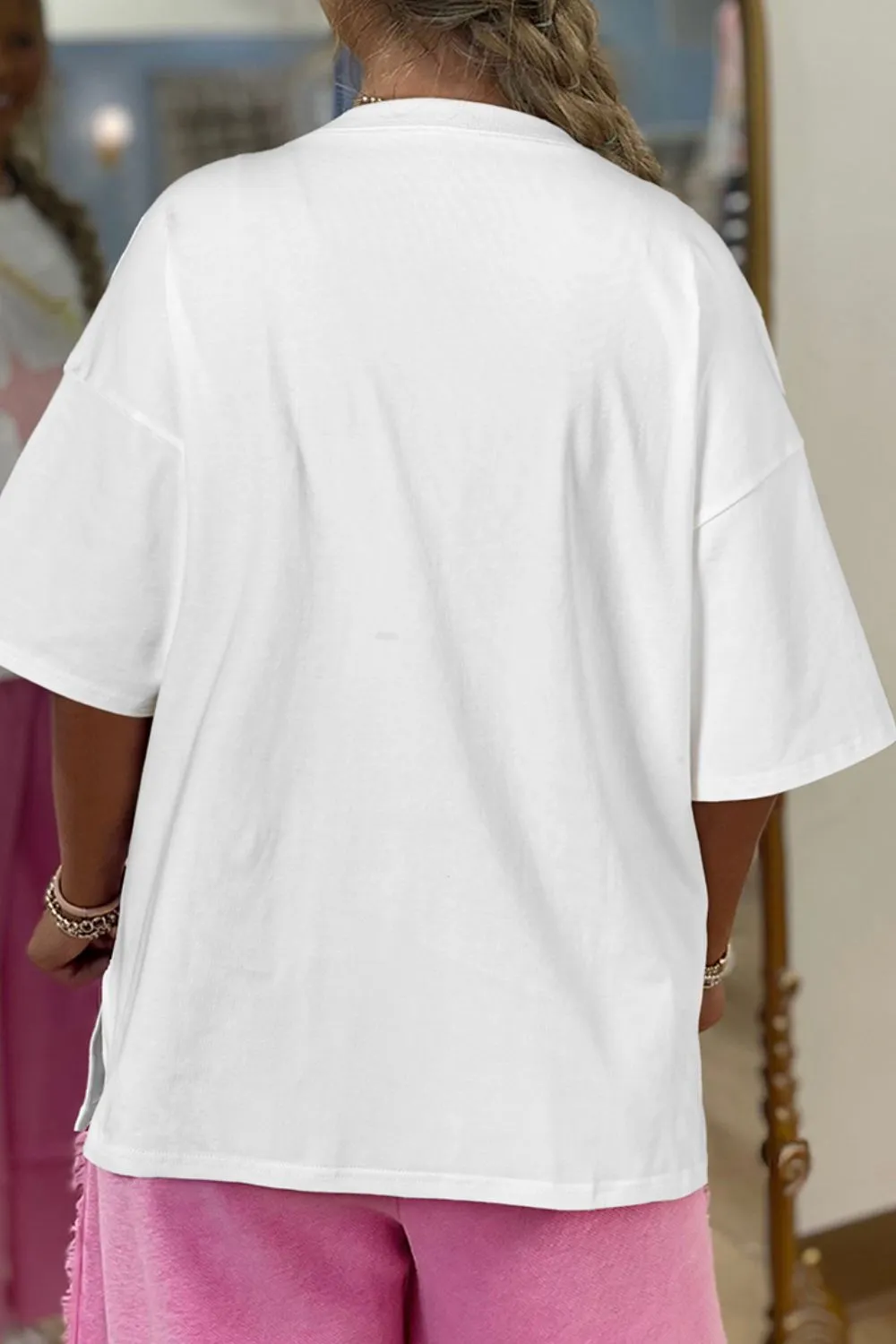 Star Layered Patched Graphic Drop Shoulder Half Sleeve Loose Tee, image 3