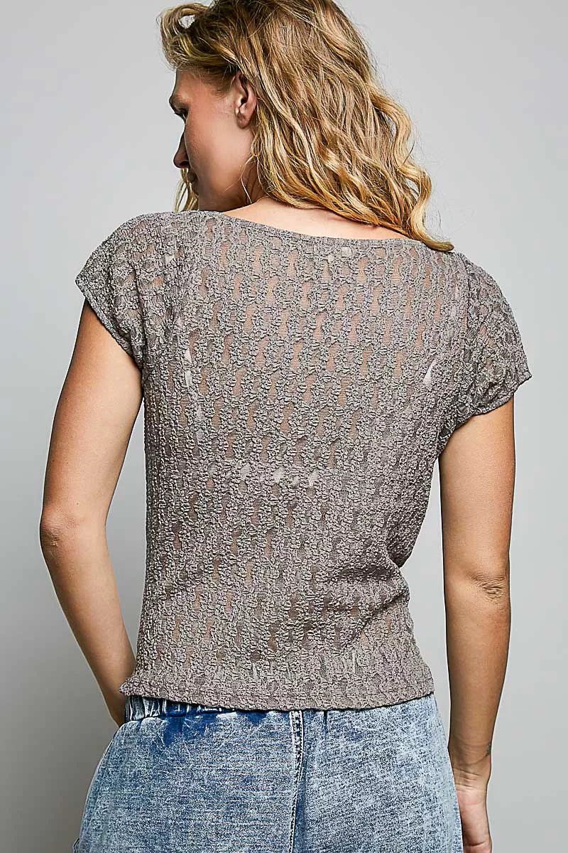 Sweetheart Neck Lace Short Sleeve Top, image 4