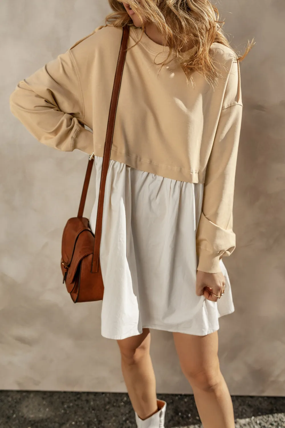 Round Neck Long Sleeve Mini Dress, image 3