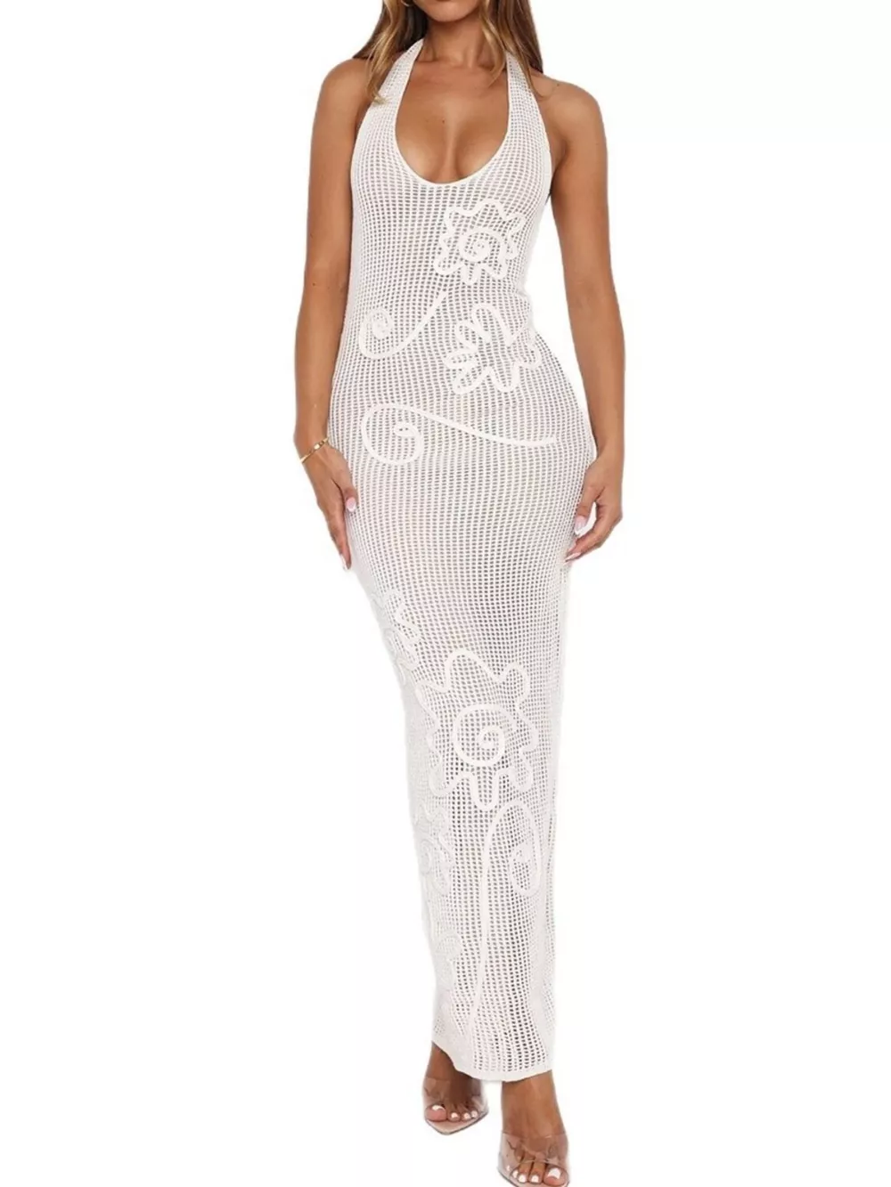 Halter Neck Crochet Maxi Dress, image 3