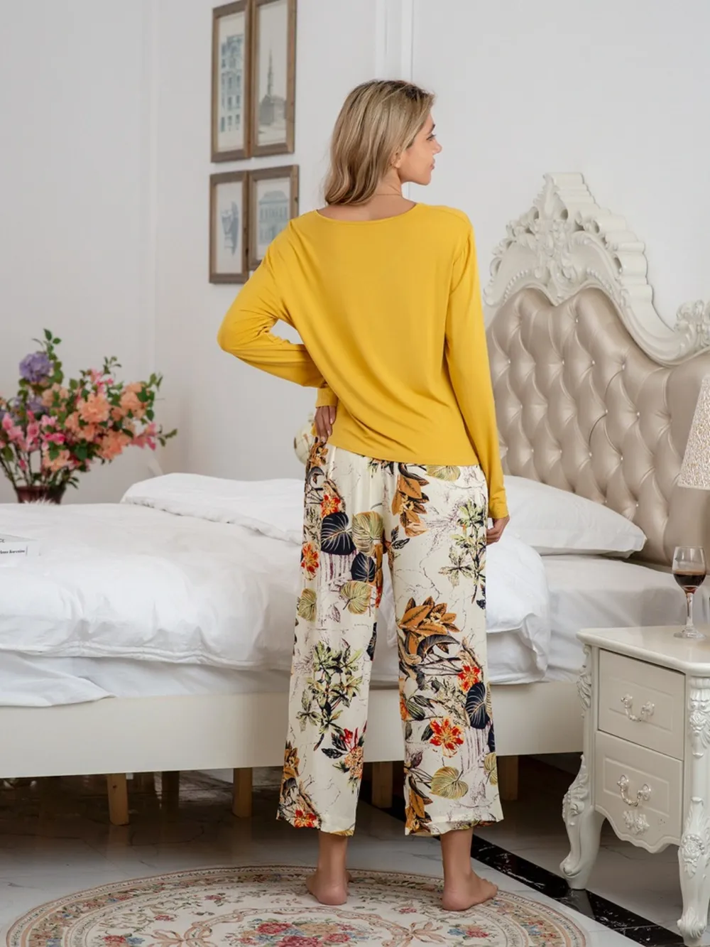 Round Neck Top and Printed Pants Lounge Set, image 7