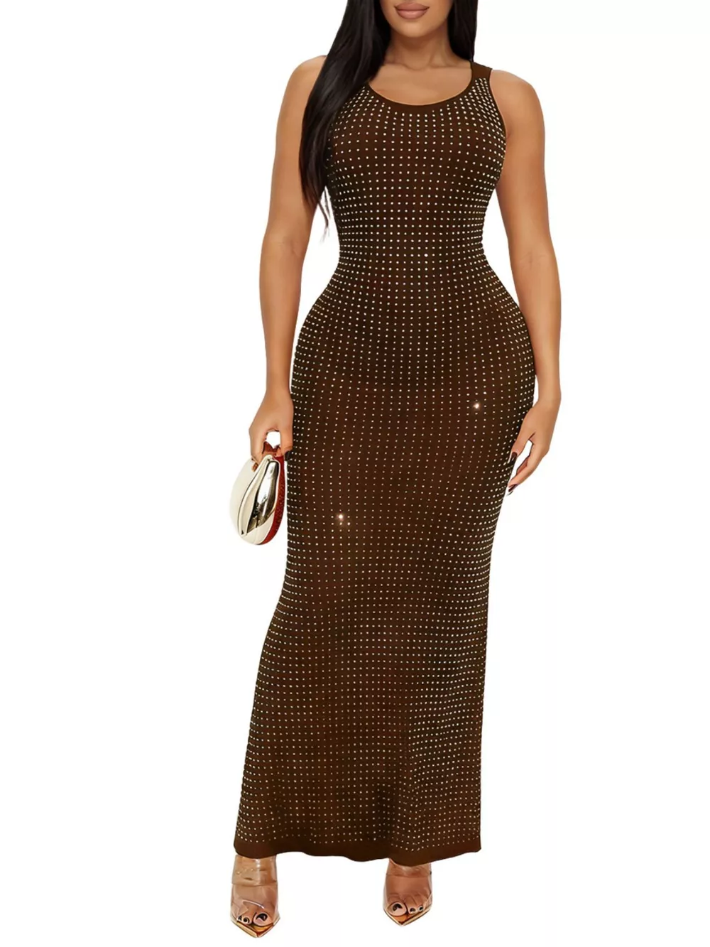 Sleeveless Rhinestone Embellished Bodycon Maxi Dress, image 8