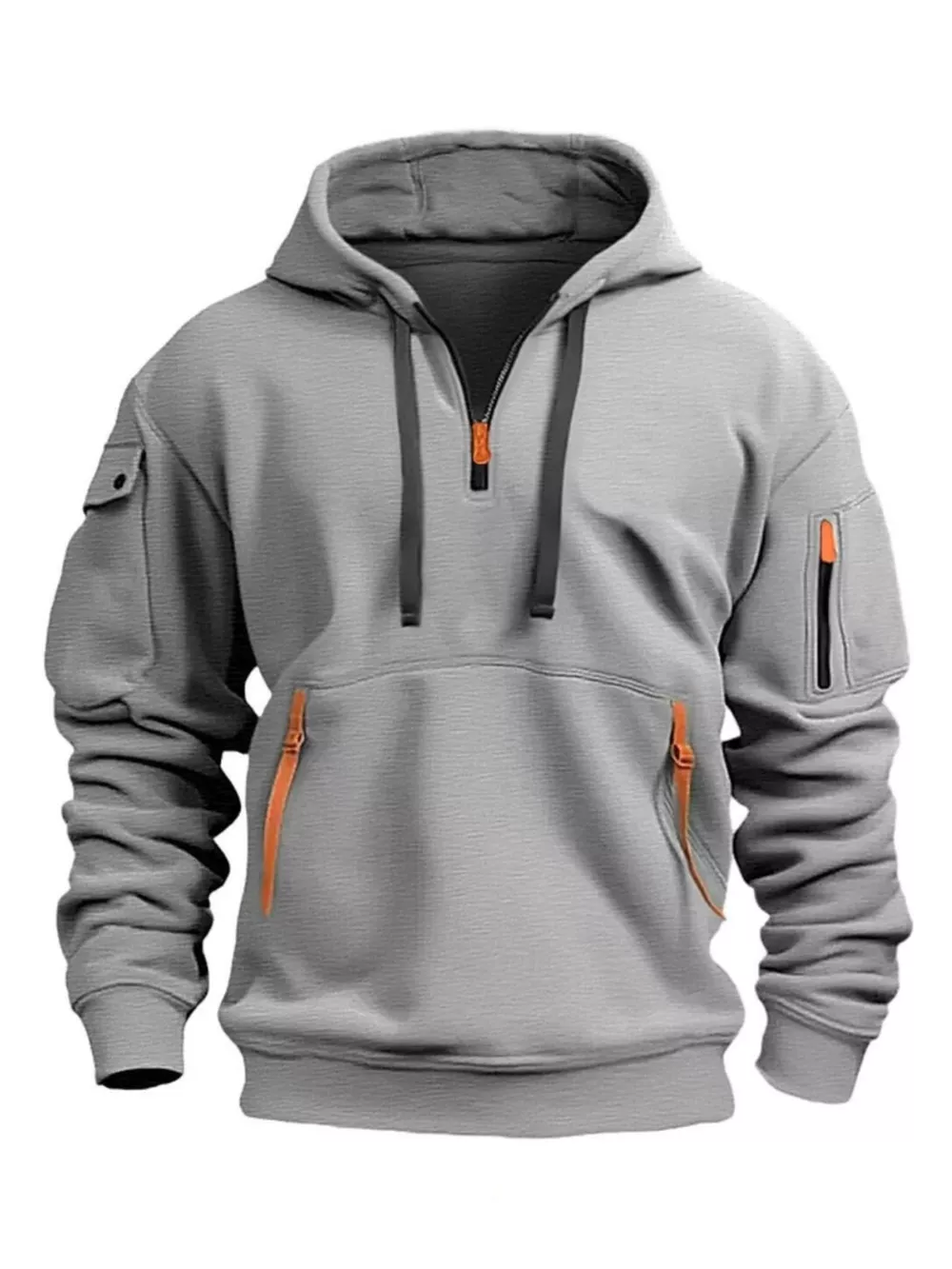 Men's Full Size Drawstring Half-Zip Pocket Hoodie Plus Size, image 3