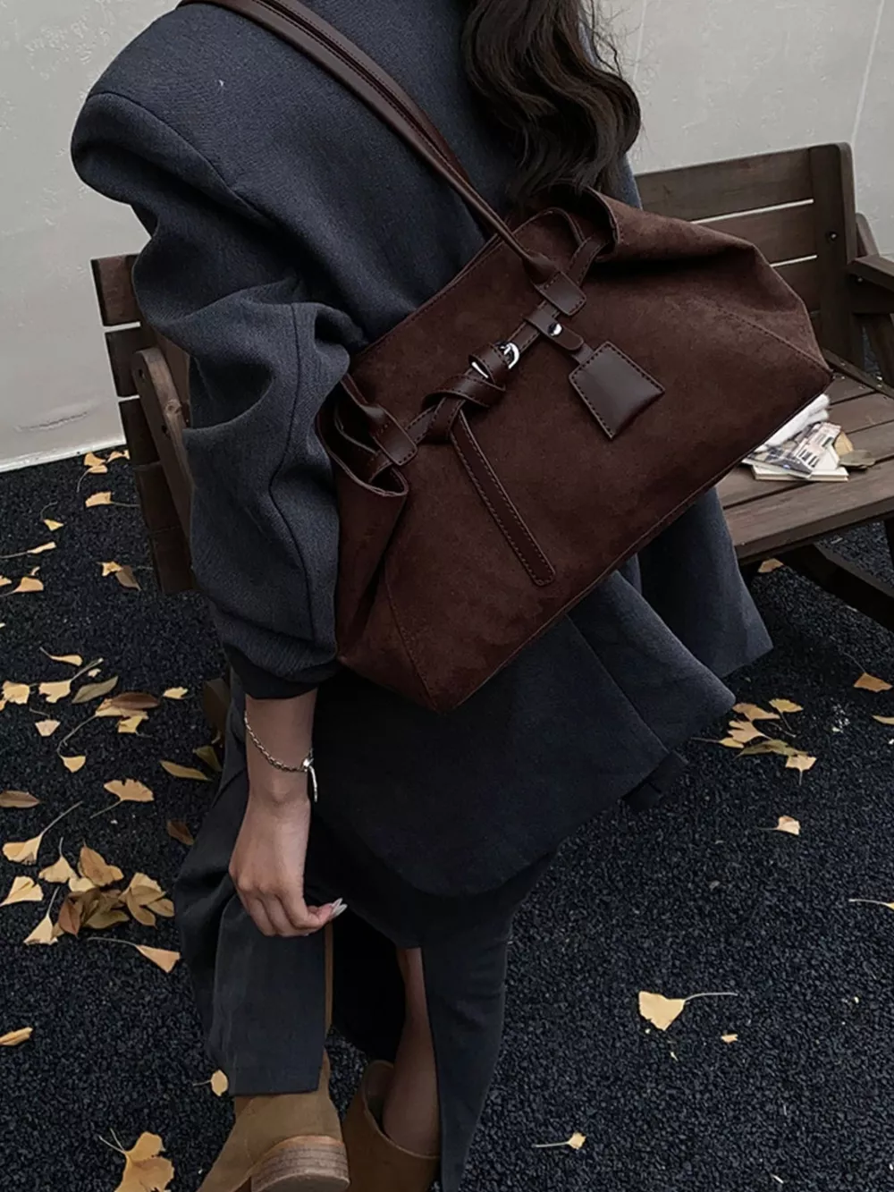 Lightweight Suede Shoulder Bag, image 8