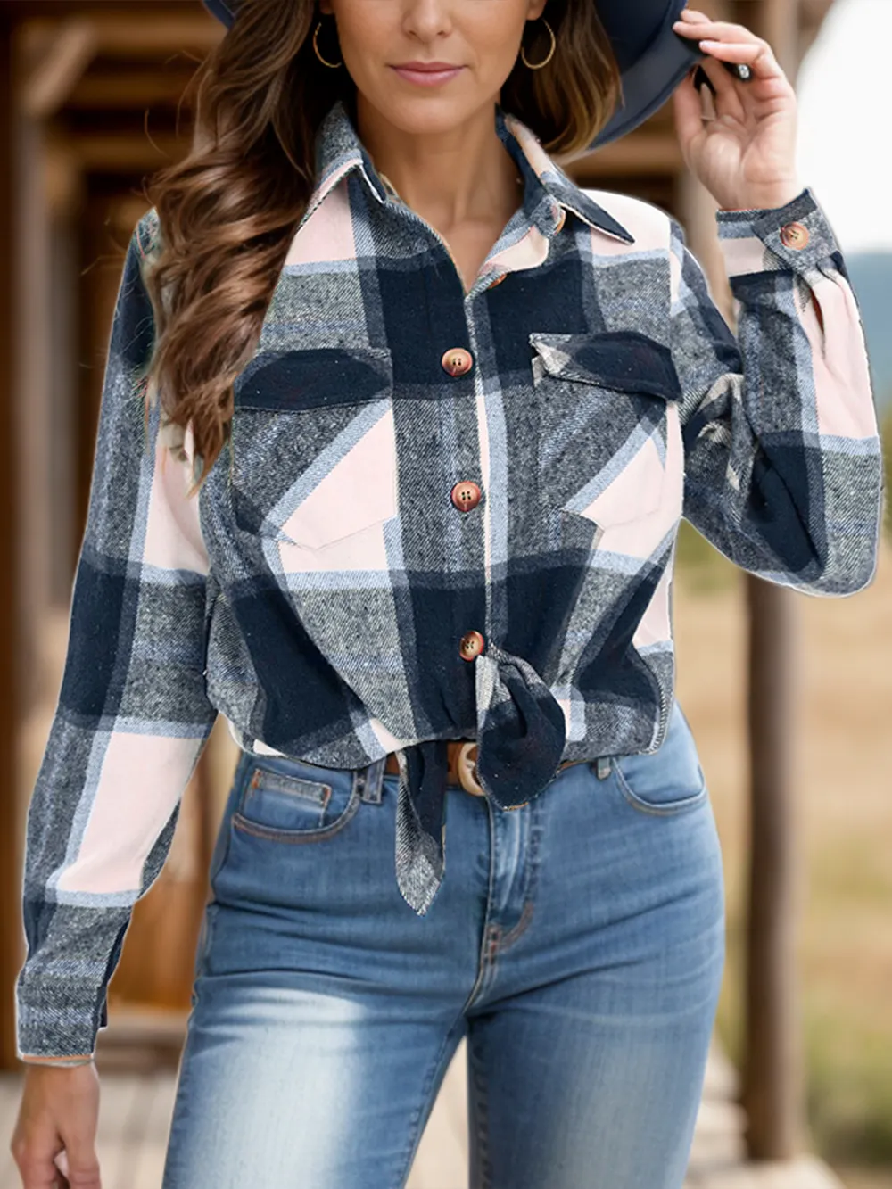 Full Size Pocketed Plaid Collared Neck Shacket, image 4