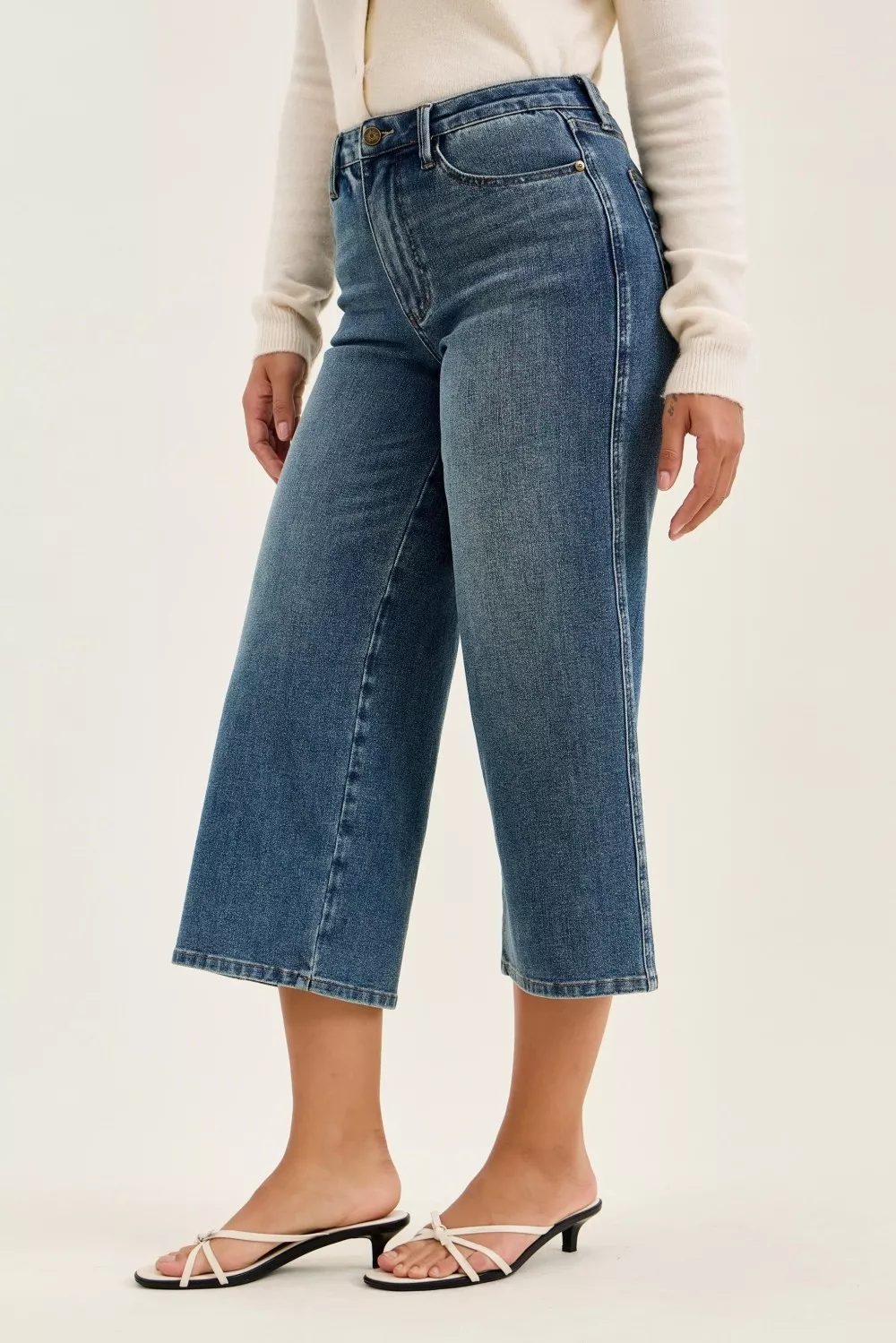 High Waist "Dottie" Wide Crop Md Quarry Fade Jeans, image 4