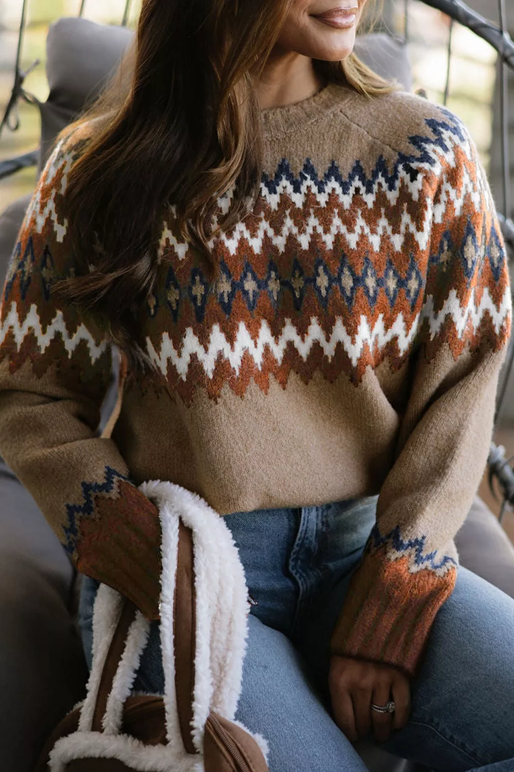 Geometric Pattern Long Sleeve Sweater, image 8
