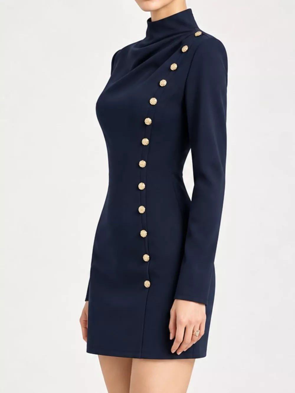 Full Size Decorative Button Mock Neck Mini Dress Plus Size, image 14