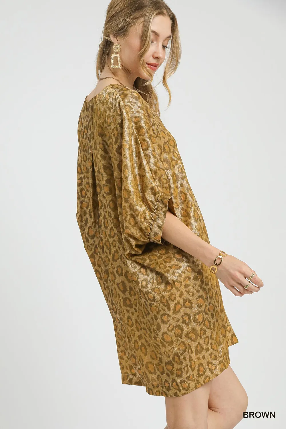 Metallic Leopard Print V-Neck Kimono Dress, image 3
