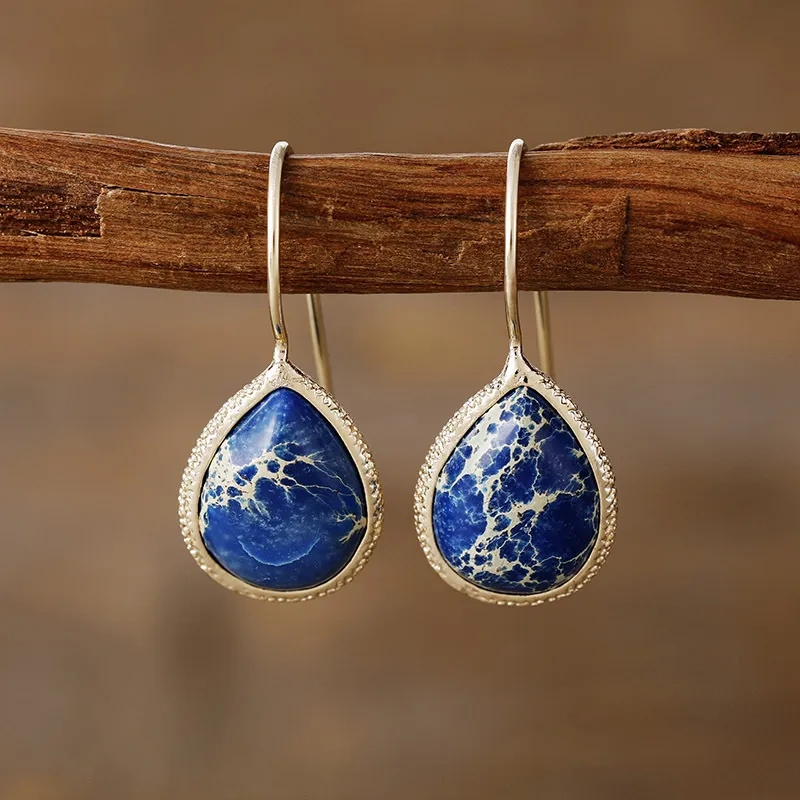 Copper Natural Stone Teardrop Shape Earrings, image 2